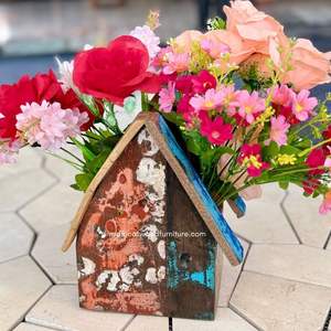 Fournitures de jardin artisanales, décoration intérieure, pots de fleurs / plantes avec design maison, bois de bateau recyclé, couleur originale, vente en gros - Product Image 2