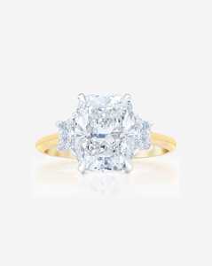 Bagues de fiançailles à trois pierres, diamant de laboratoire taille coussin trapézoïdale, or massif 10k 14k 18k, bagues de mariage minimalistes trio - Product Image 5