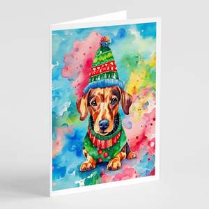 Whimsical Dachshund Christmas <b>Greeting</b> <b>Cards</b> Pack of 8 A7 Size 5x7 Blank <b>Note</b> <b>Cards</b> with Envelopes - Product Image 1