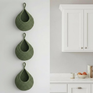 Set Of 3 Wall Hanging <b>Basket</b> For Kitchen Use Stylish Macrame <b>Storage</b> Organizer For Fruits <b>Vegetables</b> And Essentials From India - Product Image 3