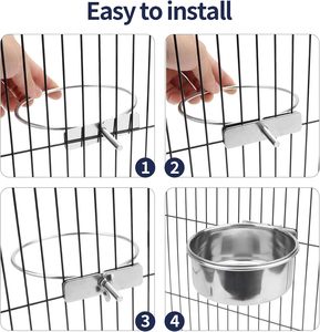 Portable Stainless Steel <b>Bird</b> Feeding Dish Water Food Bowl Coop Cups with Clamp Holder for Parrots and Other Animals - Product Image 3