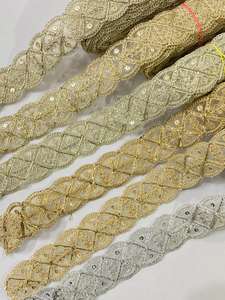 Cinta de Encaje Metálico 100% Poliéster con Bordado, Diseño Único, para Vestidos de Novia, Saris, Accesorios de Moda Suaves - Product Image 2