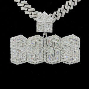 Luxe Hip Hop Offre Spéciale Numéro de Chance Pass Personnalisé Baguette Diamant Glacé Pendentif Pour Hommes Grand Pendentif Bijoux En Argent - Product Image 5