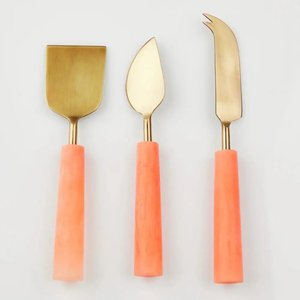 Luxury Design Gold Metal <b>Cheese</b> <b>Set</b> With Orange Resin Handle <b>Cheese</b> Cutting Spreader <b>Set</b> for Home and Hotel Usage - Product Image 1