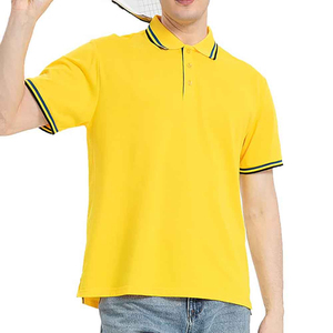 เสื้อเชิ้ตผู้ชายสีเหลือง ผ้าฝ้าย 100% แขนสั้น คอปก สีพื้น แต่งบล็อกสี สไตล์ไฮสตรีท พร้อมโลโก้ด้านหน้า สำหรับทีม - Product Image 2