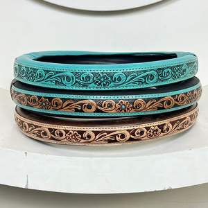 2025 nuevo cuero mecanizado a mano para todas las estaciones diseño Floral antideslizante cuero de vaca genuino cubierta para volante de coche accesorios de coche - Product Image 5