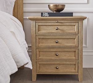 Modern Solid Teak Wood Bedside Table with Four <b>Storage</b> Drawers Spacious Top Surface and Elegant <b>Bedroom</b> Side <b>Cabinet</b> - Product Image 1