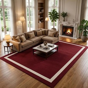 Luxury Burgundy Area Rug with <b>White</b> Border Hand Tufted Rug Premium Wool Carpet Modern Rug For Living Room Bedroom Decorative Rug - Product Image 1