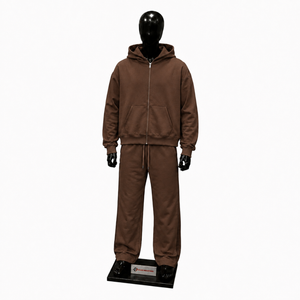Conjunto Deportivo Marrón para Hombre, Sudadera con Cremallera Completa y Pantalones Jogger, Felpa Premium, Ropa Casual Urbana de Dos Piezas, Corte Holgado con Capucha - Product Image 1