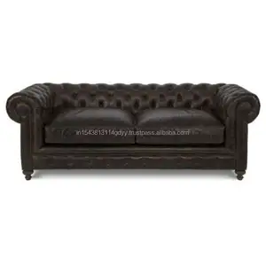 Canapé 3 places de salon en cuir marron foncé, ensemble de haute qualité - Product Image 1