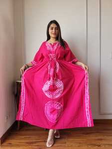 Robe Kaftan en Coton Tissé Imprimé pour Femme, Tie-Dye Ethnique Floral Bohème, Maxi, Tenue de Plage, Cache-Maillot, Vêtements en Gros - Product Image 4