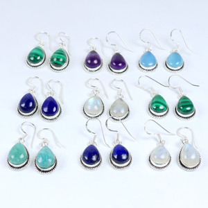 Pendientes de Lágrima de Piedras Preciosas Naturales al por Mayor, Pendientes Colgantes de Plata de Ley 925 con Múltiples Piedras, Proveedor de Joyería Artesanal Hecha a Mano - Product Image 4