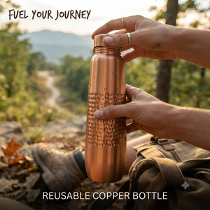 Copper Water <b>Bottle</b> Hammered Finish Portable Travel Drinkware Minimalist Design Reusable <b>Metal</b> <b>Bottle</b> - Product Image 3