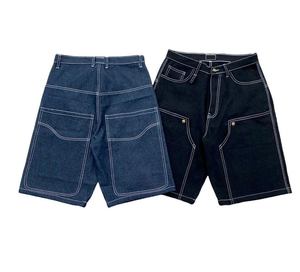 Nuevos shorts de mezclilla para hombre con doble rodilla y bolsillos grandes, bordado personalizado, de algodón, estilo oversize, a la moda, lavados. - Product Image 1