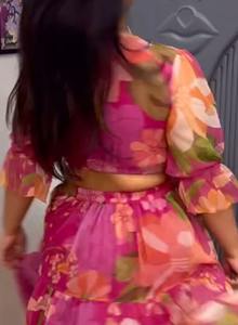 เดรสแฟชั่นจีนน่ารักสไตล์ลำลองลายดอกไม้สำหรับฤดูร้อนปี 2026  ไซส์ใหญ่ คอทรงโอ ผ้าจอร์เจียต แขนพอง 3/4 - Product Image 5