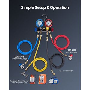 Set di Manometri per Condizionatori d'Aria R134a R404A R1234yf R22, 4 Vie con Tubi da 5 Piedi, Adattatori e Attacchi Rapidi per Bombole - Product Image 6
