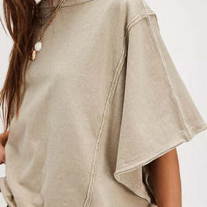 Eco-Friendly Women Oversized Batwing Sleeve T-Shirt Solid Color O-Neck Loose Fit Knitted Plus Size Women Casual Top Summer Wear - Product Image 5