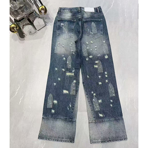 High Waist Straight Leg Distressed Denim Jeans With Ripped Details And Print Pattern Casual Style For Men Autumn Wear - Product Image 2