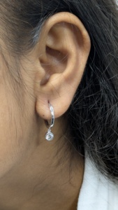 Pendientes colgantes de oro blanco macizo de 18 quilates, elegantes pendientes colgantes de diamantes cultivados en laboratorio de corte redondo de 0,60 quilates, regalo de boda para mujer - Product Image 3