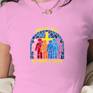 Camiseta Corta de Punto con Estampado Ajustado Y2K para Mujer JUBILEE 2025 PILGRIMS of HOPE - Product Image 4