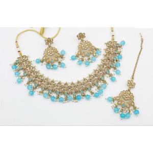 Elegante conjunto de collar de cuentas y cristal chapado en oro Joyería de diseñador exquisita para bodas y ocasiones festivas - Product Image 1