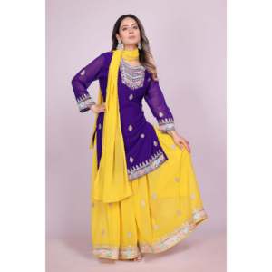 Traje de fiesta para mujer Sharara con codificación de secuencia de trabajo bordada - Product Image 1