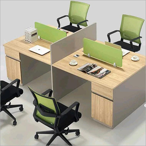 Four-Person Modular <b>Workstation</b> Cluster with Privacy Panels Curved Desks Storage Units and Modern Office Design Layout - Product Image 3