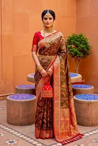 Sari en soie Banarasi vert Mehendi avec motif Zari Jaal, motifs cachemiriens en pashmina, pour mariage et festivals traditionnels - Product Image 5
