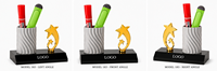 Trophée de bureau en métal sur le thème des étoiles avec porte-stylo, base personnalisable, modèle 183, design durable pour usage professionnel, articles cadeaux