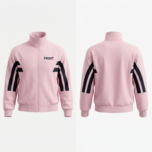 Vestes streetwear pour femmes à col double couche, manches longues, coupe ample, à rayures contrastées, avec fermeture éclair, OEM ODM, logo personnalisé, sweat à capuche vierge - Product Image 2
