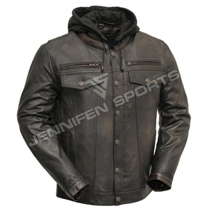 Chaqueta de Cuero Vacuno Genuino para Hombre, Estilo Motero, Cuello Alto, Logotipo Frontal, Transpirable, Personalizable, al Mejor Precio del Mercado - Product Image 1