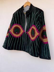 Chaqueta de Algodón con Bordado Floral, Reversible, Impermeable, Ecológica, Acolchada, de Terciopelo Suzani, Talla Grande, para Adolescentes |   Playa de Invierno - Product Image 3