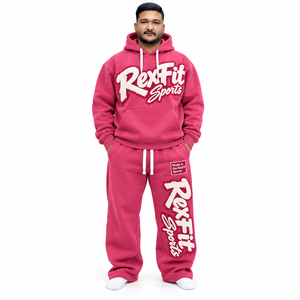 Fleece Tracksuit Pullover Hooded Top Chenille <b>Applique</b> <b>Letter</b> Design Baggy Sweatpants Casual Streetwear unisex custom design - Product Image 1