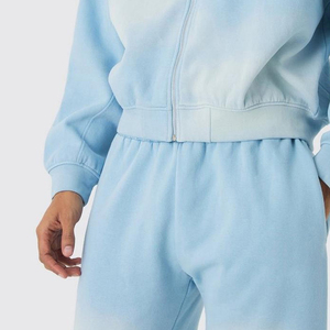 Ensemble de survêtement décontracté pour homme, bleu clair dégradé, avec capuche, fermeture éclair intégrale, coupe ample, sweat-shirt et pantalon en coton avec poches latérales - Product Image 6