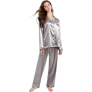 Ensemble de pyjama en satin doux uni pour l'été, taille élastique personnalisable, short de nuit – Vente chaude - Product Image 1