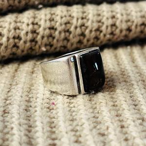 <b>Mens</b> Geometric Black Onyx Brass <b>Ring</b> <b>Silver</b> Plated Signet Bold Statement Wholesale <b>Ring</b> - Product Image 5