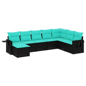 Juego de sofás de patio con estructura negra y cojines azules, sofás de jardín - Product Image 2