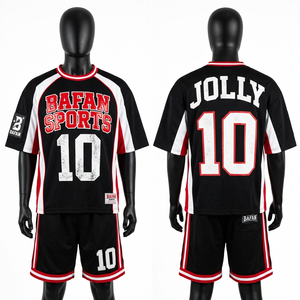 Premium breathable polyester football jersey shorts black red <b>white</b> <b>panel</b> heat transfer vinyl custom set logo for men's set - Product Image 1