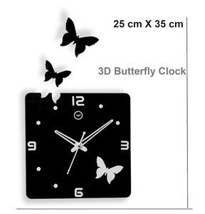 3D Butterfly Square Quartz Analog Wall Clock <b>Acrylic</b> <b>Mirror</b> Decorative Silent Needle Display LUMINOVA for Living Room - Product Image 3