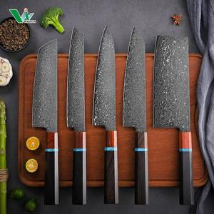 Extra <b>Sharp</b> Japanese Damascus Chef <b>Knife</b> VG-10 Steel Core Octagonal Ebony Wood Handle Handmade Ambidextrous 5-Piece <b>Knife</b> <b>Set</b> - Product Image 4