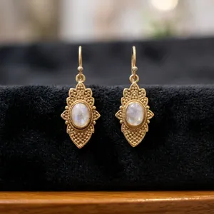 Natural Rainbow <b>Moonstone</b> Earrings with Brass Setting Handmade Gemstone <b>Jewelry</b> - Product Image 2