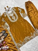Elegante Completo Donna in Seta Chiffon con Ricami e Paillettes, Top, Palazzo e Dupatta Color Menta per Matrimoni, Diwali, Feste, Reversibile, Protezione Solare