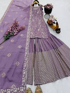 Conjunto de traje Sharara tradicional completamente cosido, listo para usar, con top Sharara y dupatta, diseño elegante para mujer, colección para fiestas. - Product Image 5