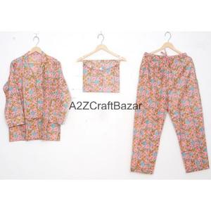 Conjunto de Pijama Informal para Mujer, 100% Algodón Puro, Hecho a Mano, Estampado Floral, Cintura Elástica, Secado Rápido, Suave, Ecológico, para Verano - Product Image 6