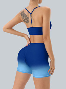 Conjunto de sujetador deportivo acanalado degradado para mujer con tirantes finos, cuello cuadrado, soporte medio, transpirable, para fitness y yoga - Product Image 4