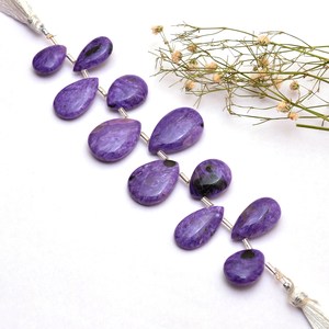 Perles Charoite AAA+ 11x15mm-15x22mm, forme poire lisse, couleur violet russe, pierres semi-précieuses, perles en vrac pour bijoux - Product Image 1