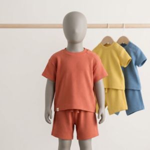 Conjunto de Ropa de Dos Piezas para Niños de Alta Calidad, Camiseta Lisa y Pantalones Cortos para Niños, Conjunto Deportivo para Bebés al por Mayor - Product Image 1