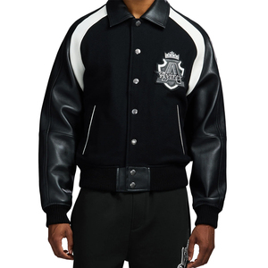 Veste en cuir pour homme, 100% cuir d'agneau, col rabattu, logo sur le devant, coupe-vent, respirante, hiver, Avirex, personnalisée, style streetwear - Product Image 3