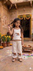 Girls Cambric Cotton Sleeveless Coord Set Floral Elephant Patch Outfit With Lace Border And Hair <b>Bow</b> <b>Gift</b> For Kids 0 To 5 Years - Product Image 5