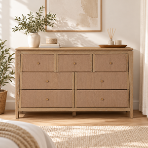 Solid Oak Wood <b>Dresser</b> Cabinet 7 Drawers Large Storage Chest Modern Bedroom Furniture For Home Organization Natural Finish - Product Image 3